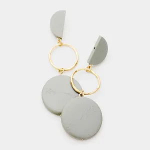 Geometric Wood Round Metal Dangle Earrings Gray Geometric Wood Round Metal Dangle Earrings Gray