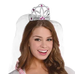 Glitzer Diadem mit weißem Schleier
