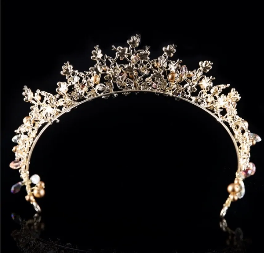 Gold crystal Tiara Crown Detailed Princess Queen headdress bridal cosplay diadem