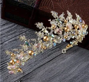 Gold crystal Tiara Crown Detailed Princess Queen headdress bridal cosplay diadem