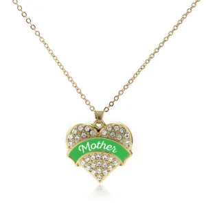 Gold Emerald Green Mother Pave Heart Charm Classic Necklace