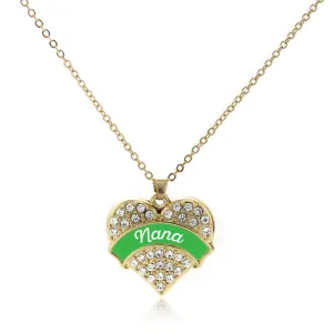Gold Emerald Green Nana Pave Heart Charm Classic Necklace