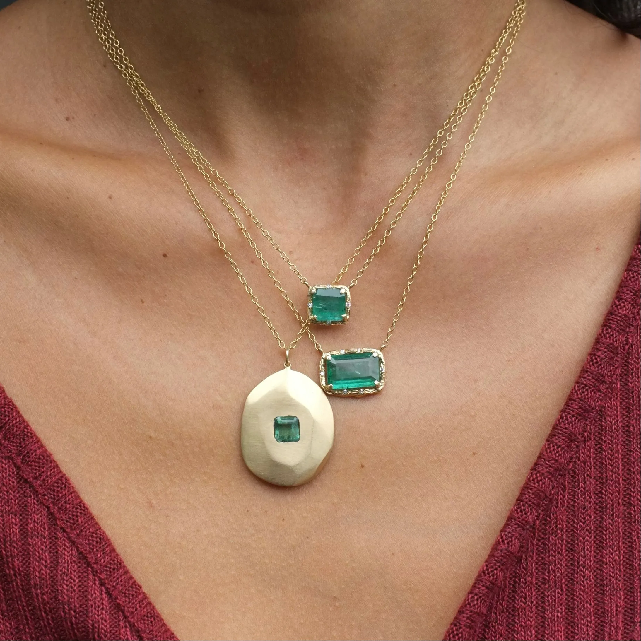 Golden Emerald Stone Necklace