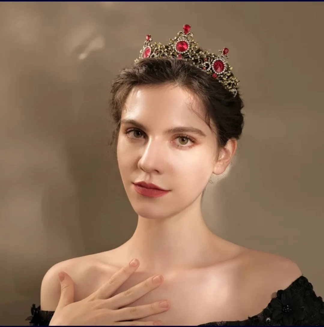 Goth Red Vintage Baroque  Dark Black Tiara Crown Evil Queen diadem headdress