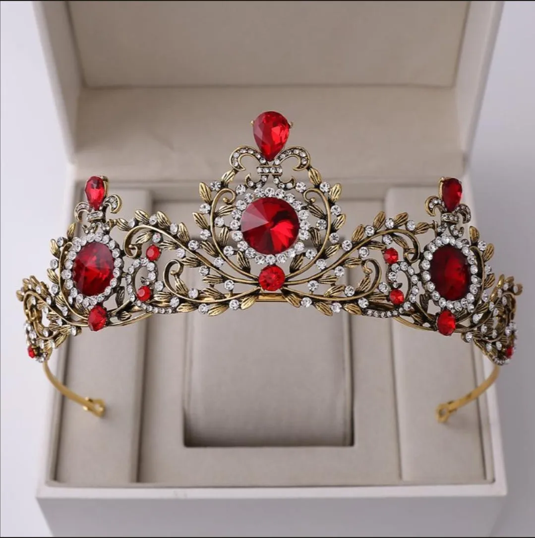 Goth Red Vintage Baroque  Dark Black Tiara Crown Evil Queen diadem headdress