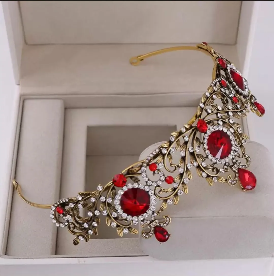 Goth Red Vintage Baroque  Dark Black Tiara Crown Evil Queen diadem headdress