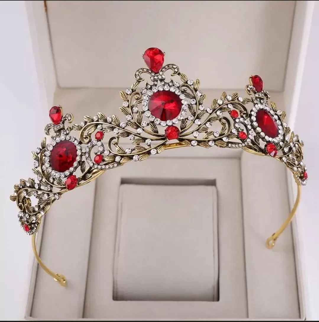 Goth Red Vintage Baroque  Dark Black Tiara Crown Evil Queen diadem headdress