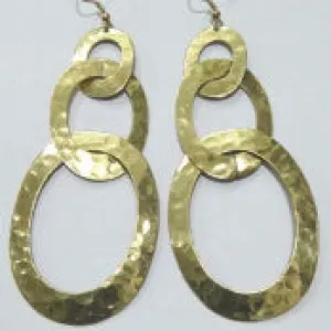 Hammered 3 Circle Link Dangle Earrings Gold Tone Hammered 3 Circle Link Dangle Earrings Gold Tone