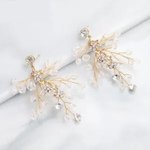 Handmade Austrian Crystal Bridal Floral Earrings Jewelry Accessory