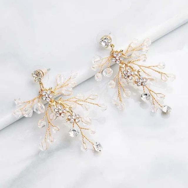 Handmade Austrian Crystal Bridal Floral Earrings Jewelry Accessory