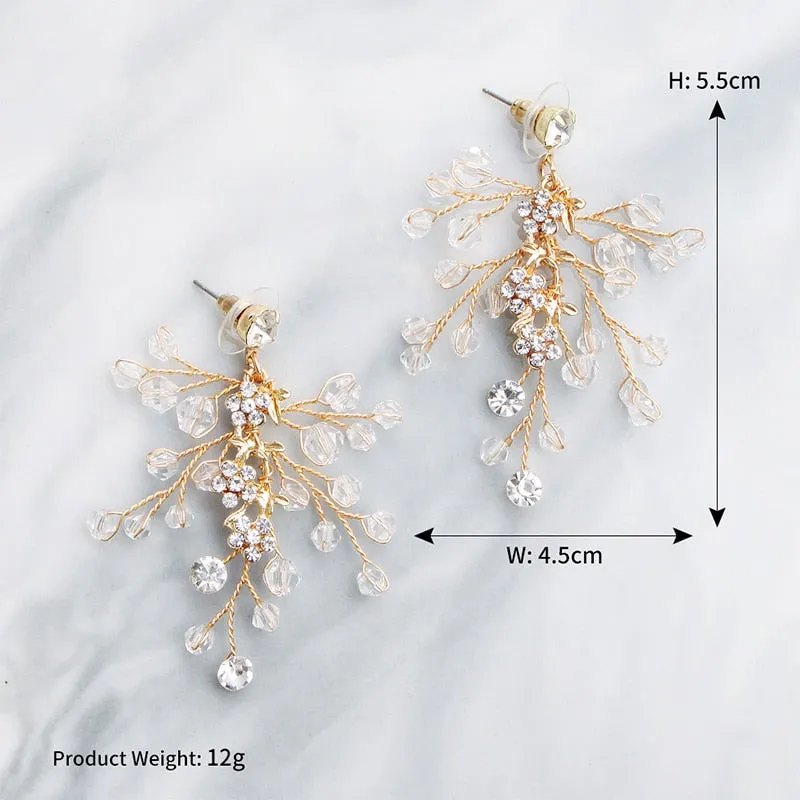 Handmade Austrian Crystal Bridal Floral Earrings Jewelry Accessory