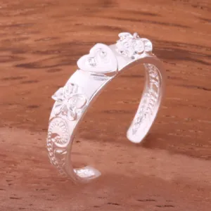 Hawaiian Scroll 6mm Plumeria and Heart Toe Ring