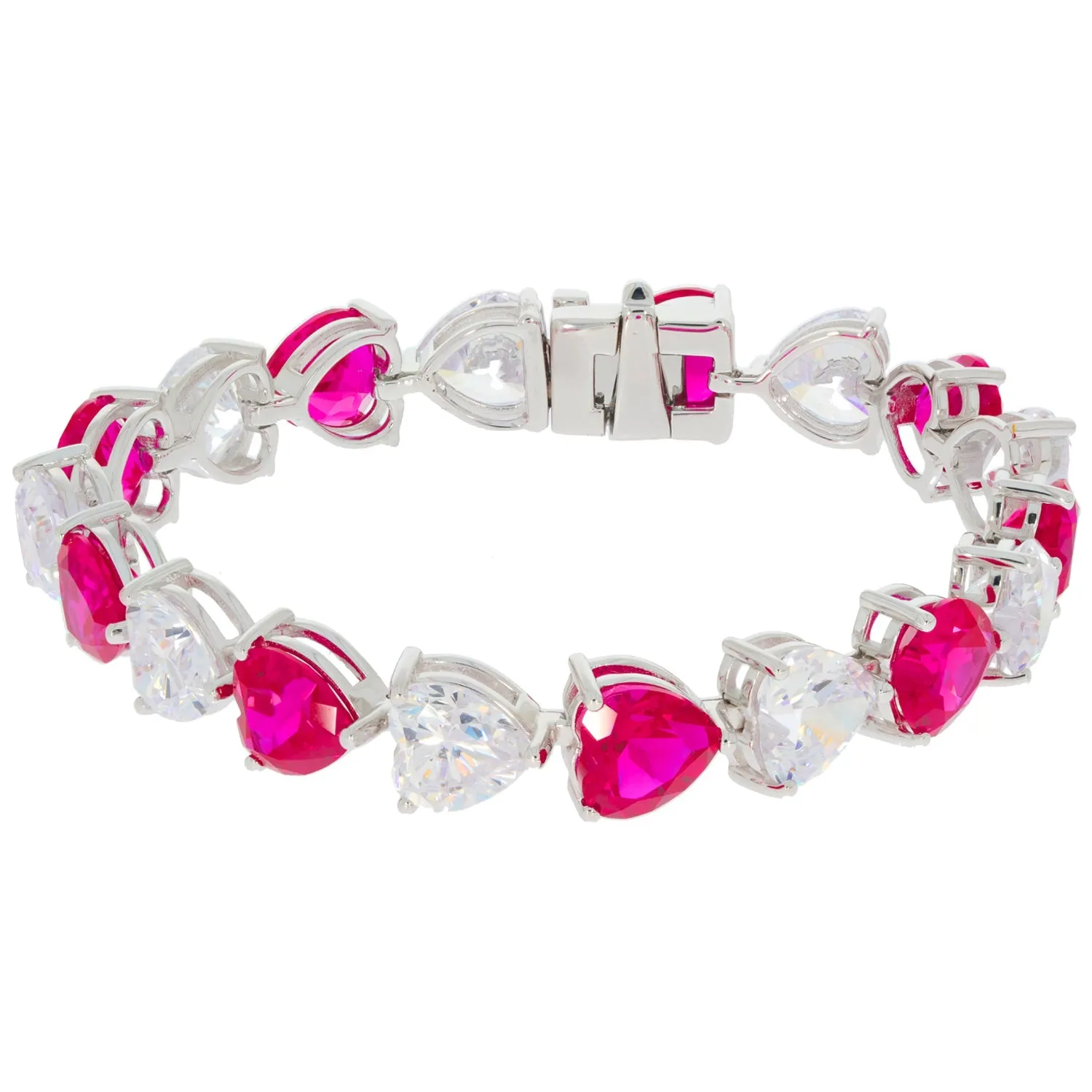 Heart Pink Sapphire Sterling Silver Bracelet with Moissanite Accent
