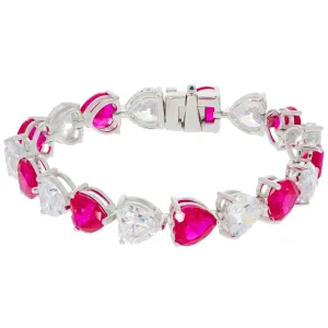 Heart Pink Sapphire Sterling Silver Bracelet with Moissanite Accent
