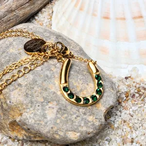 HORSESHOE LUCK  - WATERPROOF 18K GOLD EMERALD NECKLACE