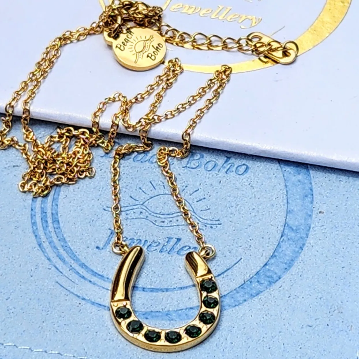 HORSESHOE LUCK  - WATERPROOF 18K GOLD EMERALD NECKLACE