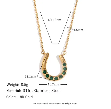 HORSESHOE LUCK  - WATERPROOF 18K GOLD EMERALD NECKLACE