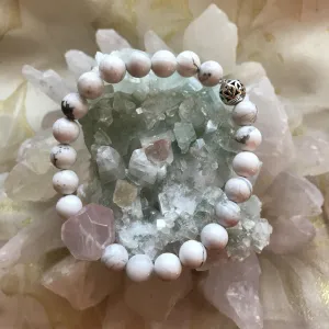 Howlite with Rose Quartz Chunk Genuine Crystal Bracelet