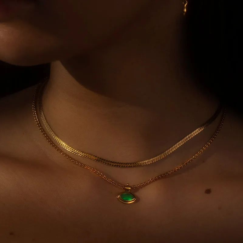 Iris Necklace, Green Onyx, Gold
