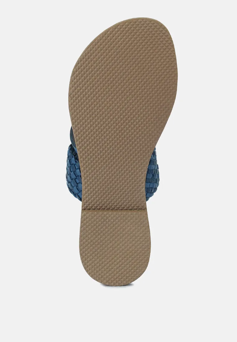 ISIDORA Blue Braided Leather Flat Sandal