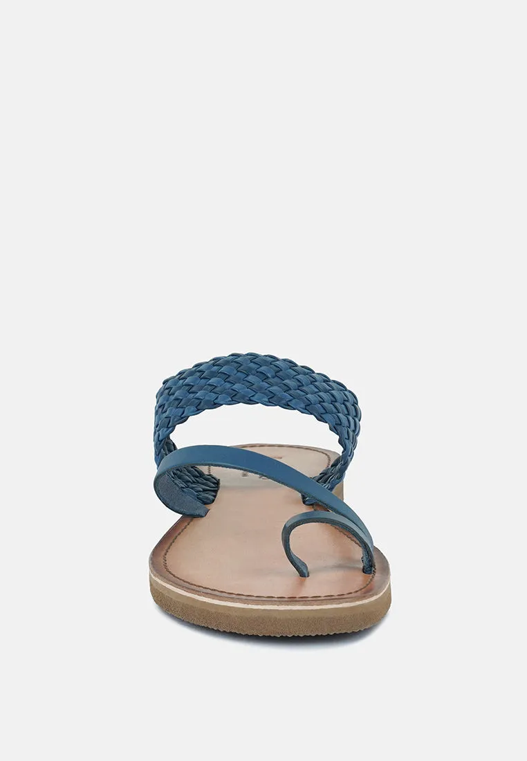 ISIDORA Blue Braided Leather Flat Sandal