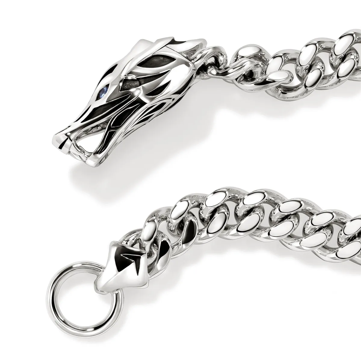John Hardy Naga Silver 11mm Curb Link Bracelet with Blue Sapphire