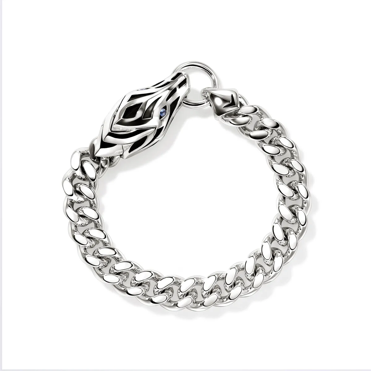 John Hardy Naga Silver 11mm Curb Link Bracelet with Blue Sapphire
