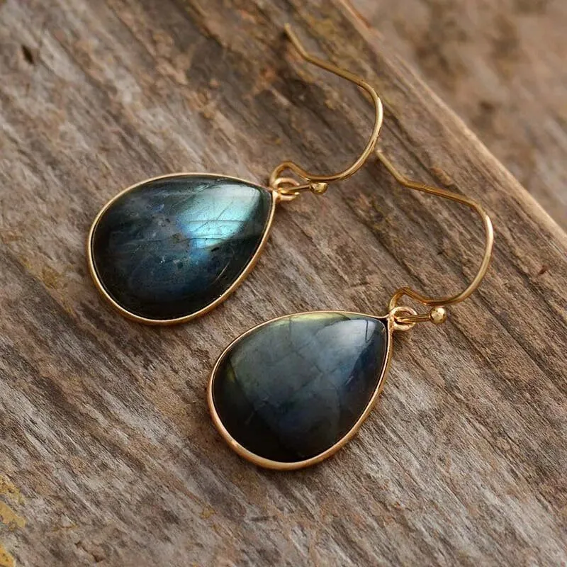 Labradorite Teardrop Dangle Earrings