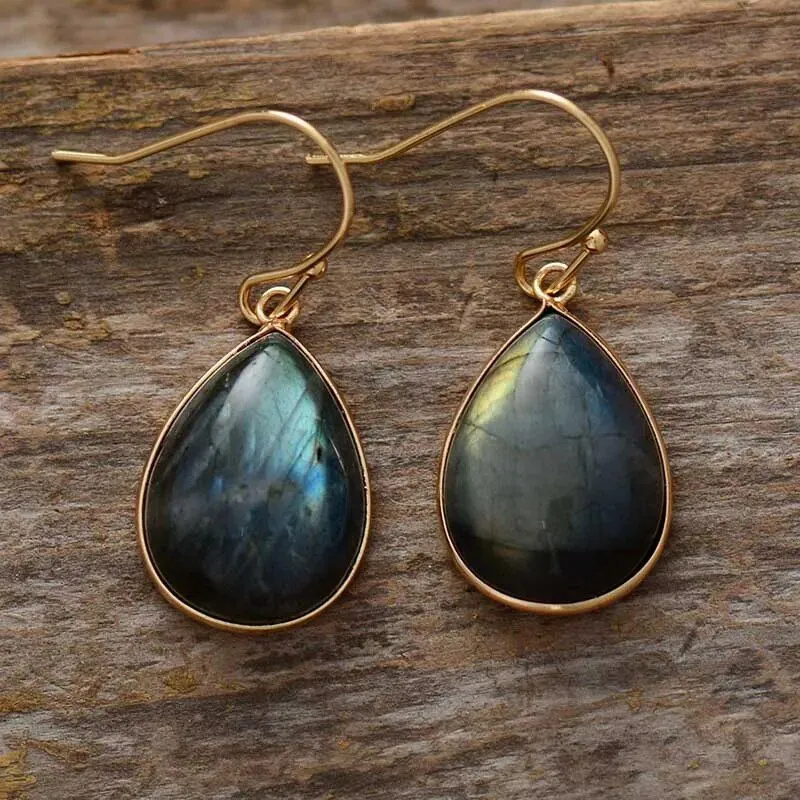 Labradorite Teardrop Dangle Earrings