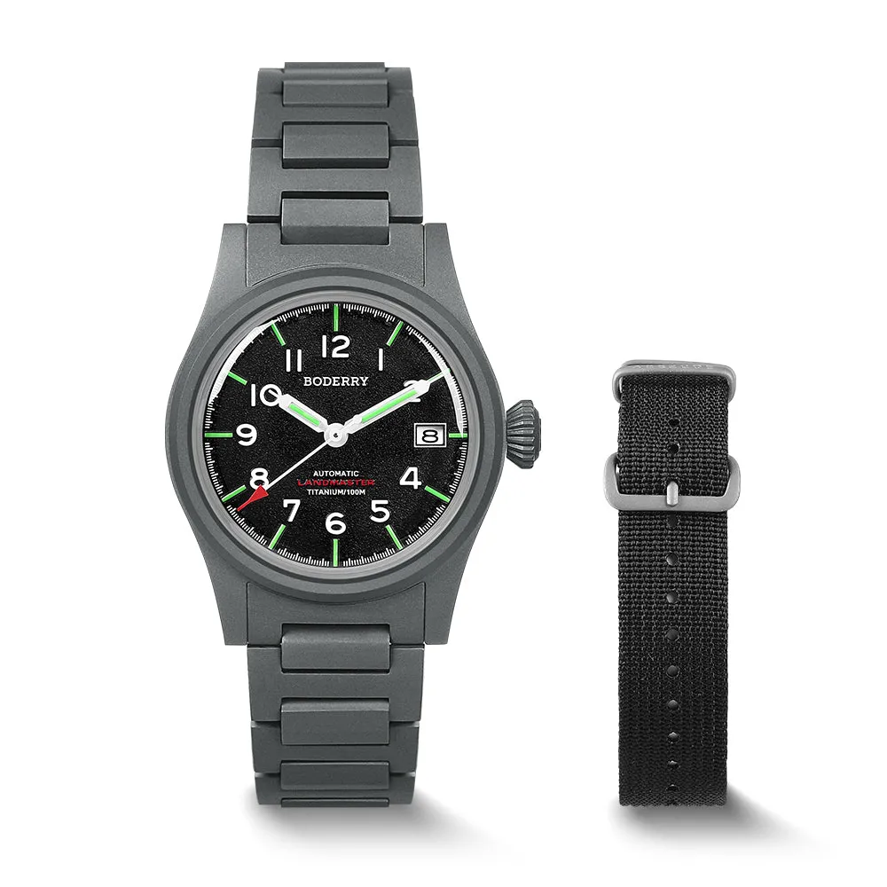 LANDMASTER - 100M Waterproof Titanium Automatic Field Watch | Black-bracelet