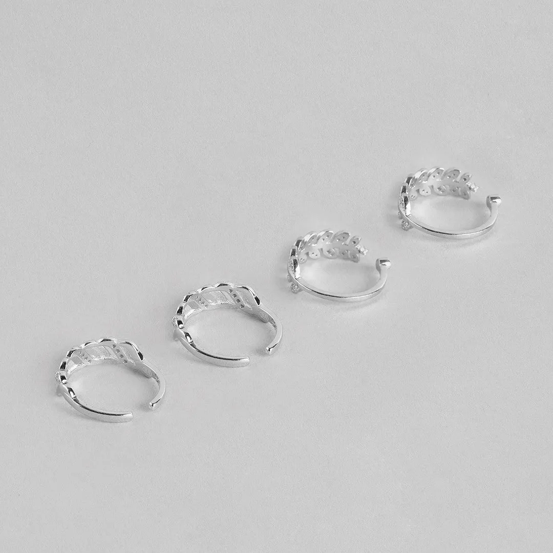 Leafy Waves Rhodium Plated 925 Silver Toe Ring Combo