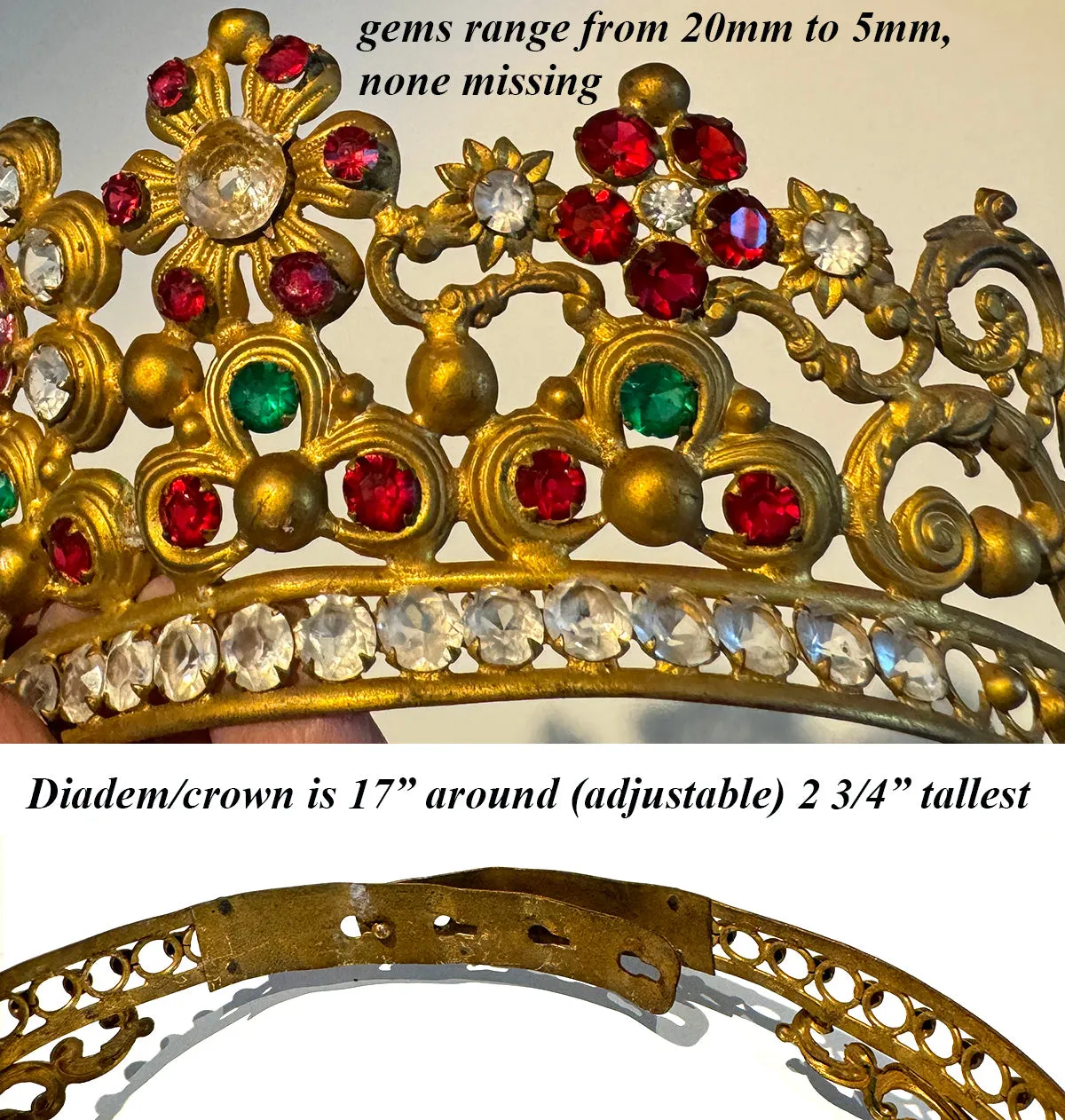 Lovely Antique French Paste Jeweled Canonical Coronation Crown, Tiara or Diadem Religious Processional