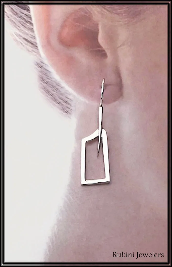 Medium Rowing Hatchet Blade Outlines Wire Earrings Made by Rubini Jewelers.