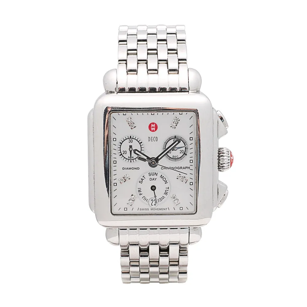 Michele Deco Watch Stainless Steel MOP Diamond Dial 35 x 33mm Quartz (Preowned)(See Description)