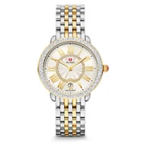 Michele Serein Mid Two-Tone Watch White Sunray Dial Diamonds 36mm Quartz