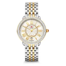 Michele Serein Mid Two-Tone Watch White Sunray Dial Diamonds 36mm Quartz