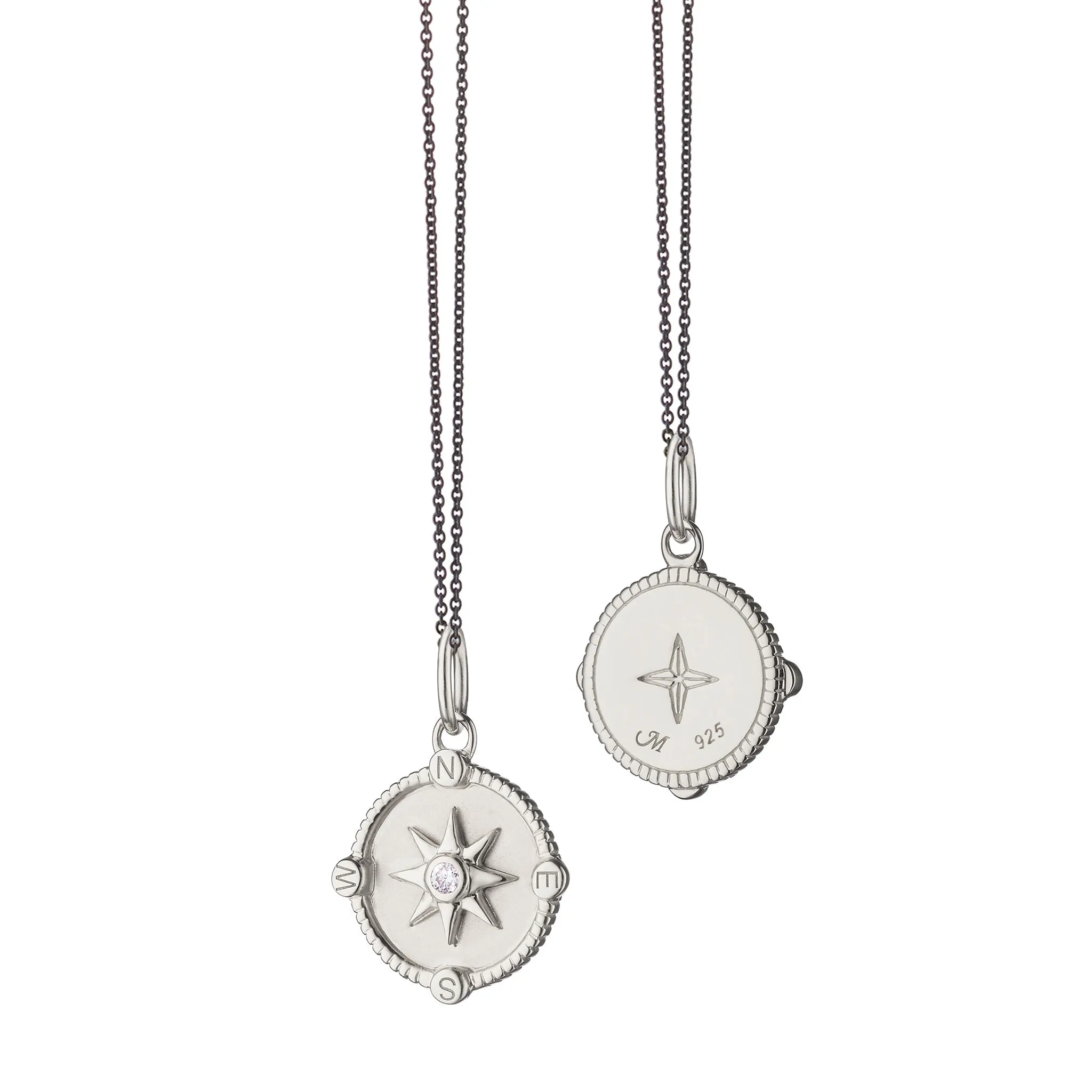MINI "ADVENTURE" COMPASS STERLING SILVER CHARM WITH SAPPHIRE