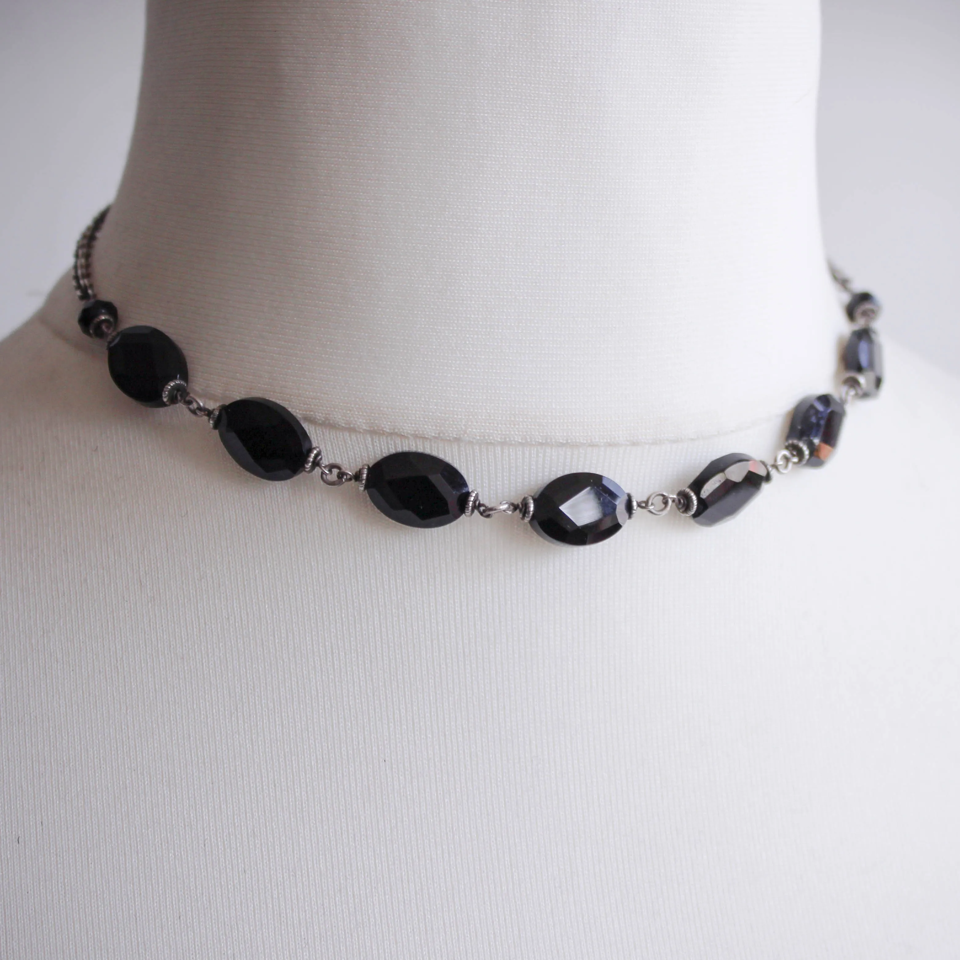 Nine Maidens. Vintage Sterling and Onyx Necklace.