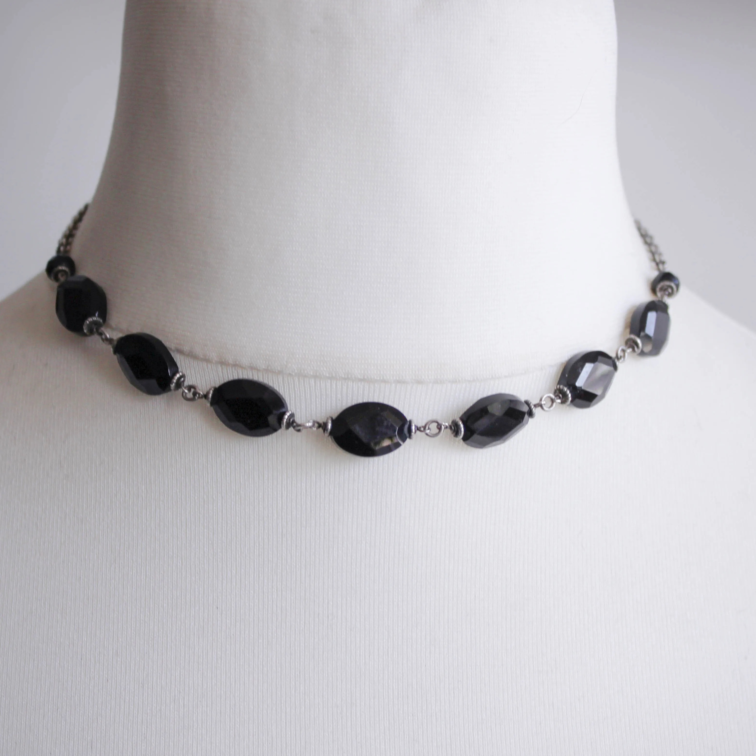 Nine Maidens. Vintage Sterling and Onyx Necklace.
