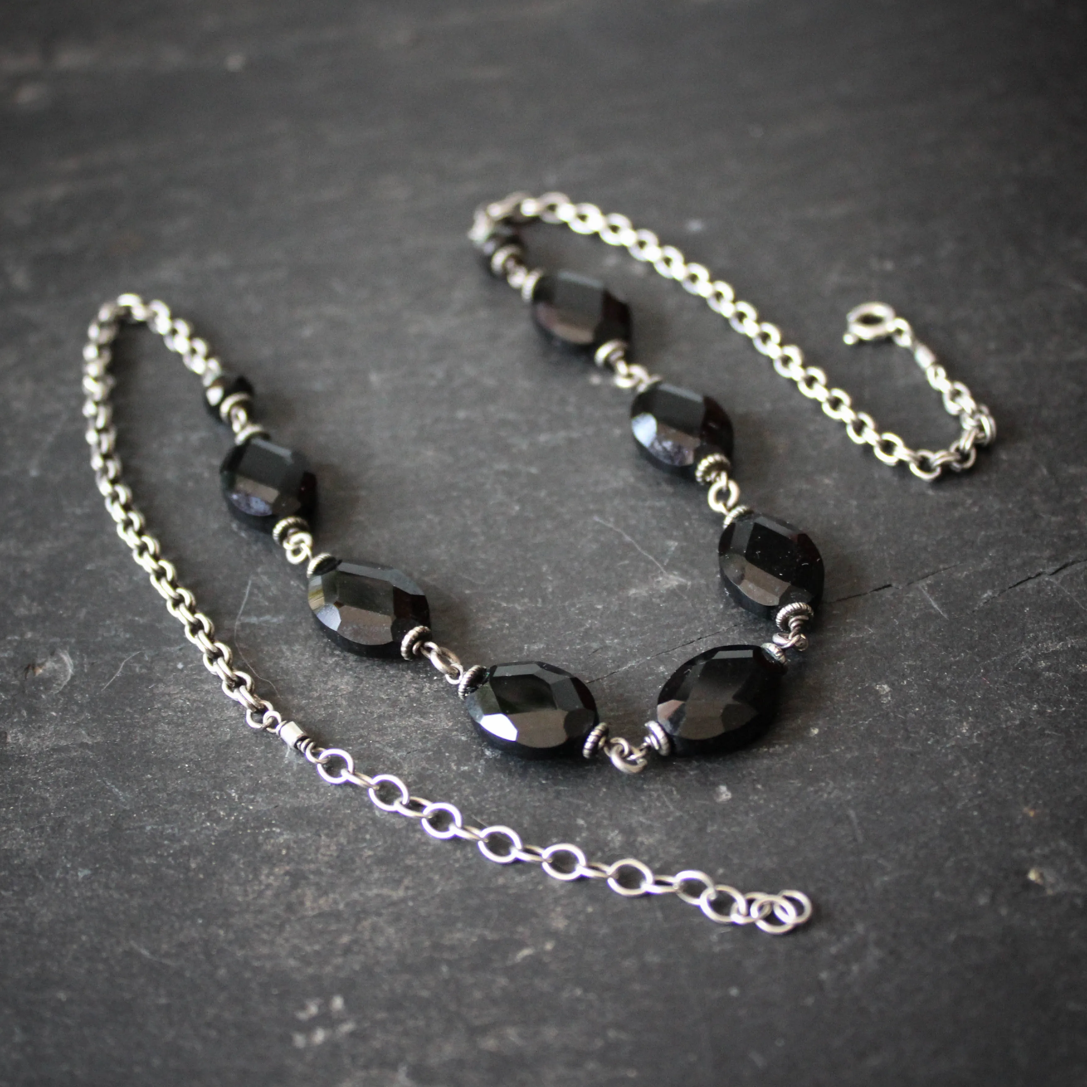 Nine Maidens. Vintage Sterling and Onyx Necklace.