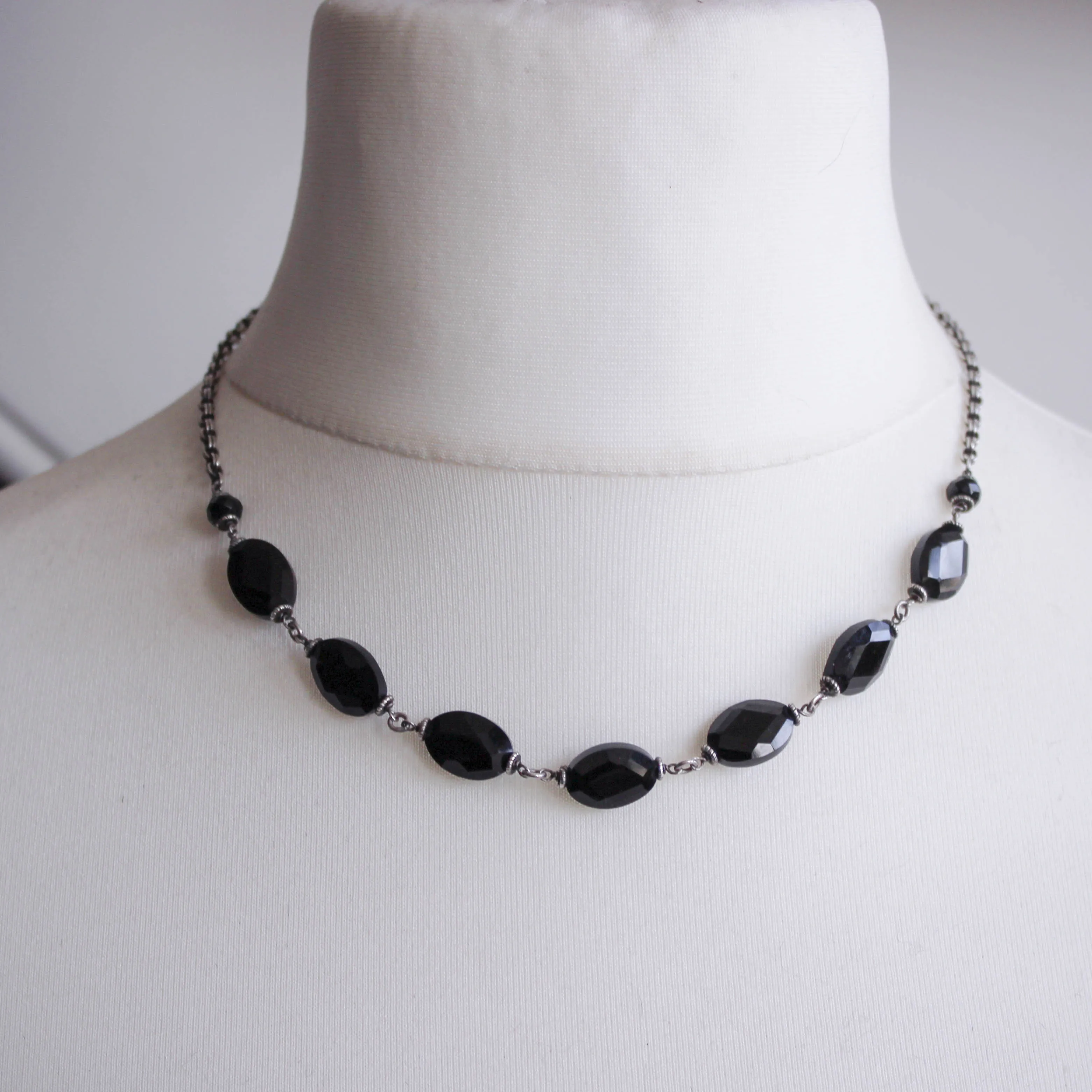 Nine Maidens. Vintage Sterling and Onyx Necklace.