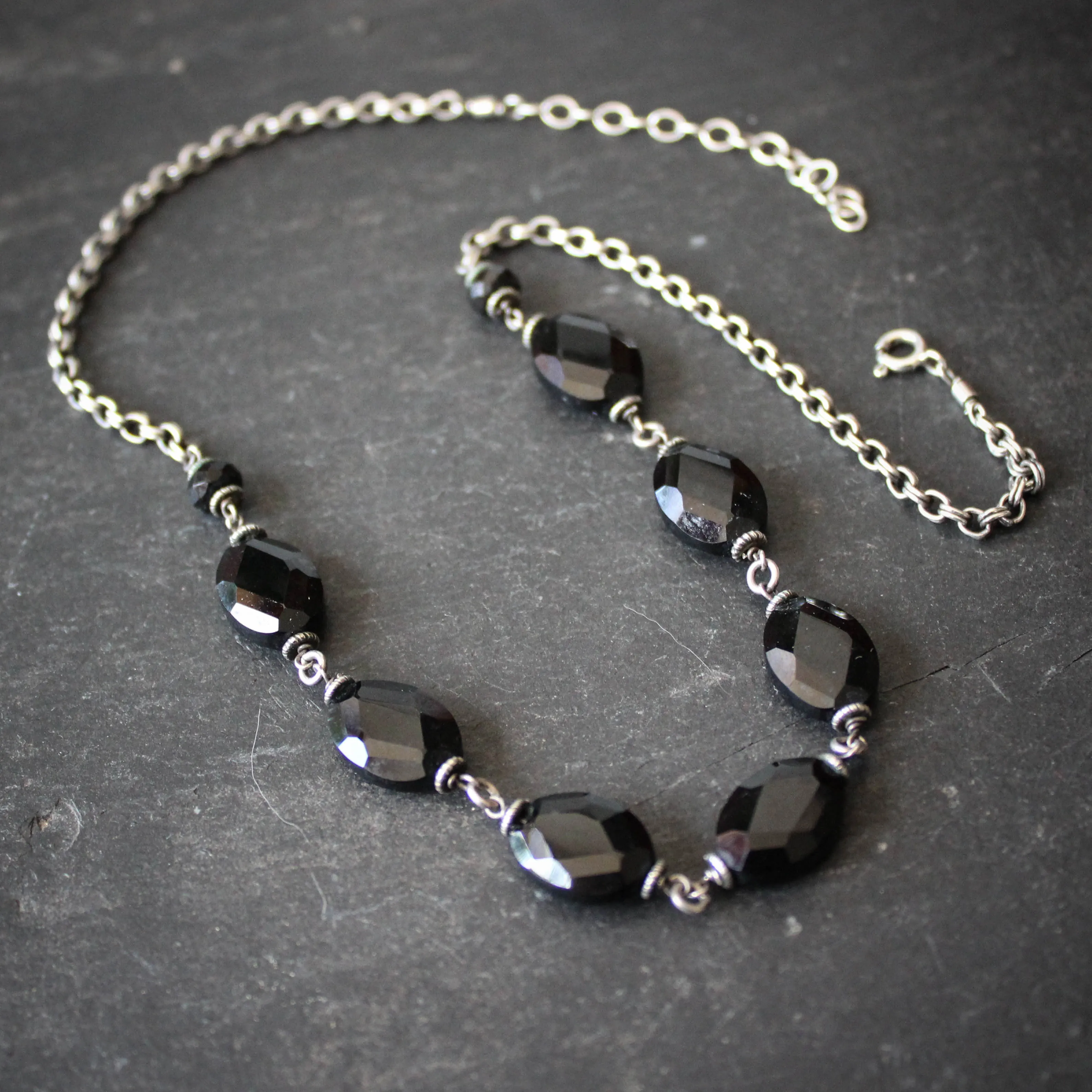 Nine Maidens. Vintage Sterling and Onyx Necklace.