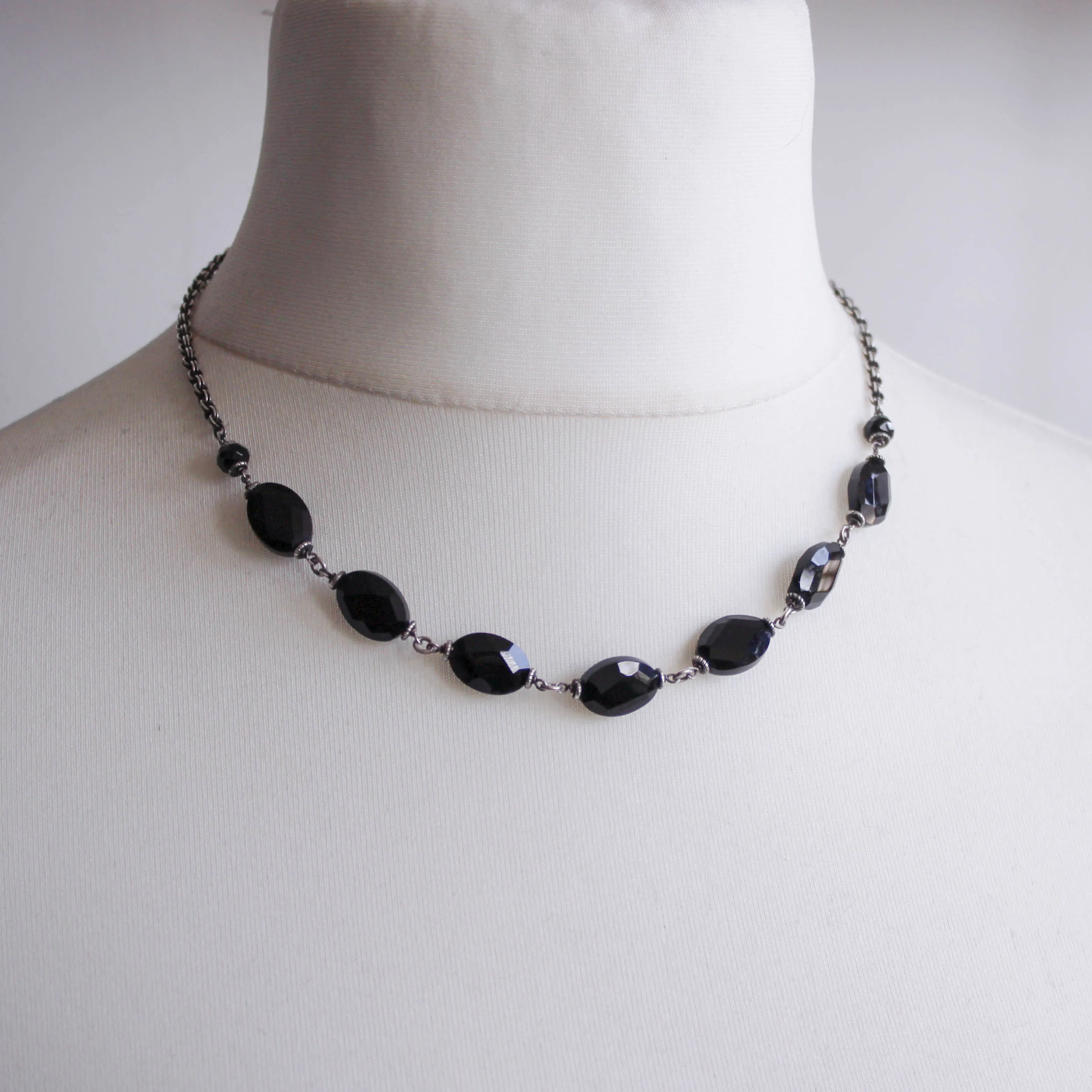 Nine Maidens. Vintage Sterling and Onyx Necklace.