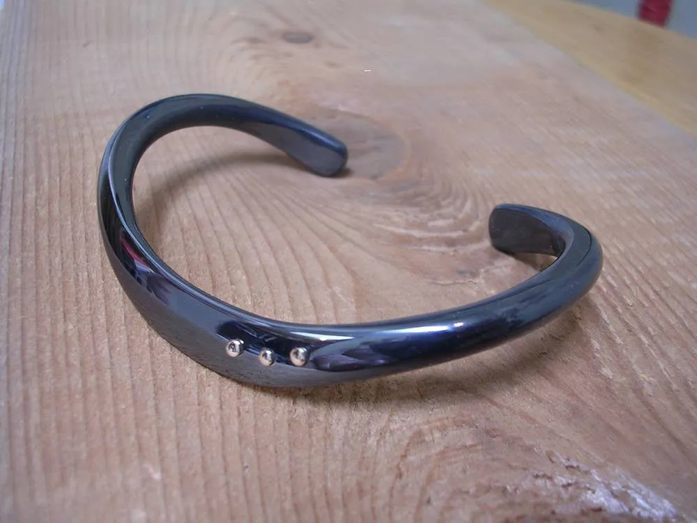 Niobium Classic Style Bracelet in Black with Solid 14K Yellow Gold Rivets for Men and Women