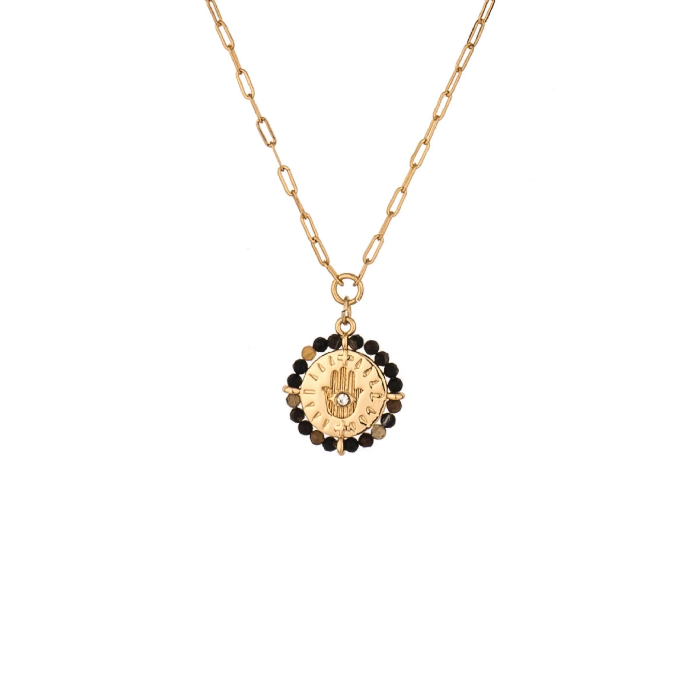 Onyx Encircled Beaded Pendant Necklace