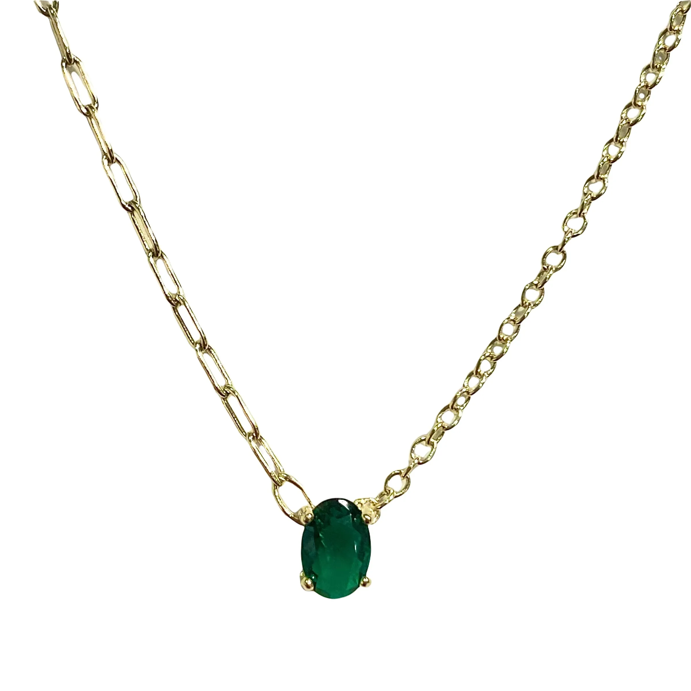Oval Birthstone Mixed Chain Necklace