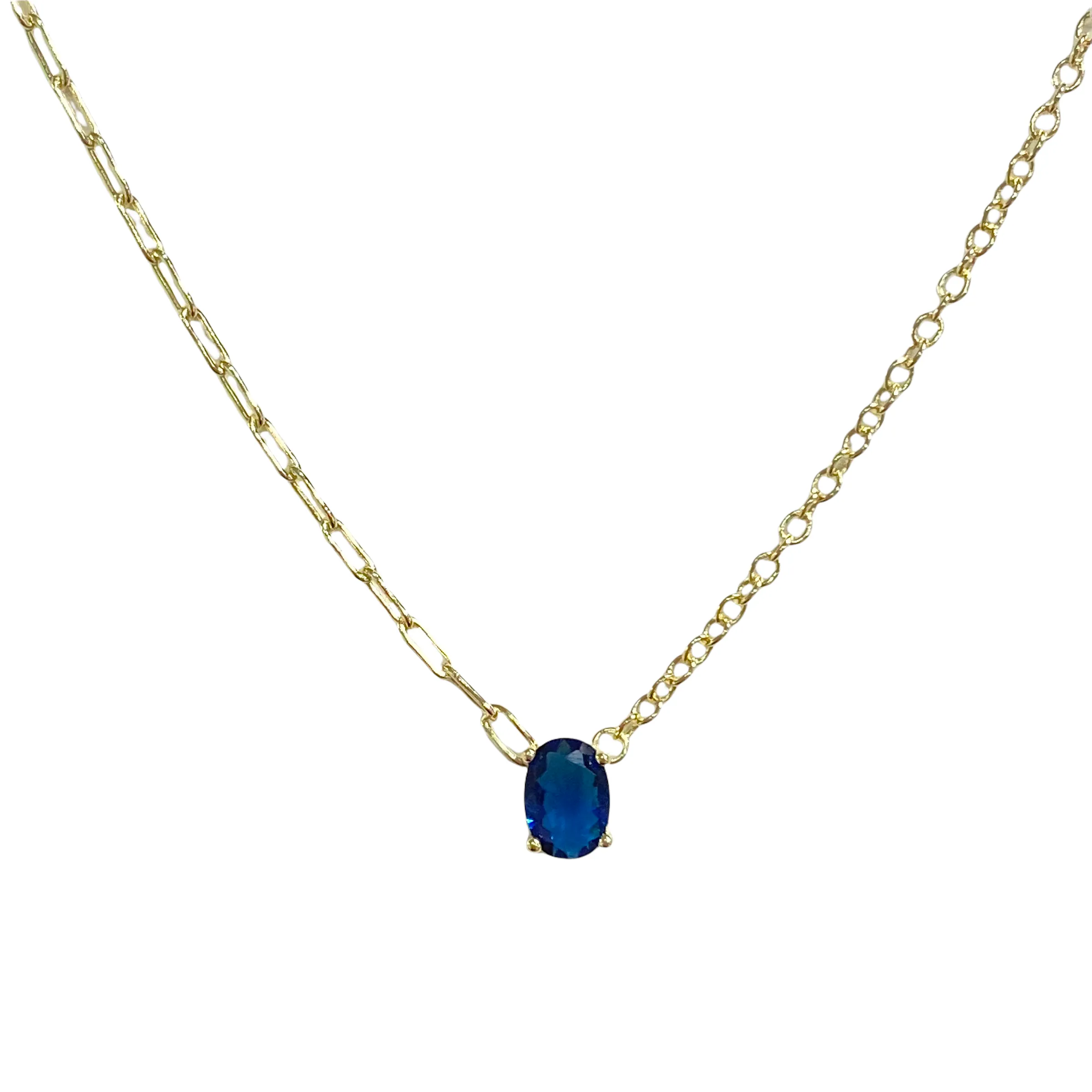 Oval Birthstone Mixed Chain Necklace