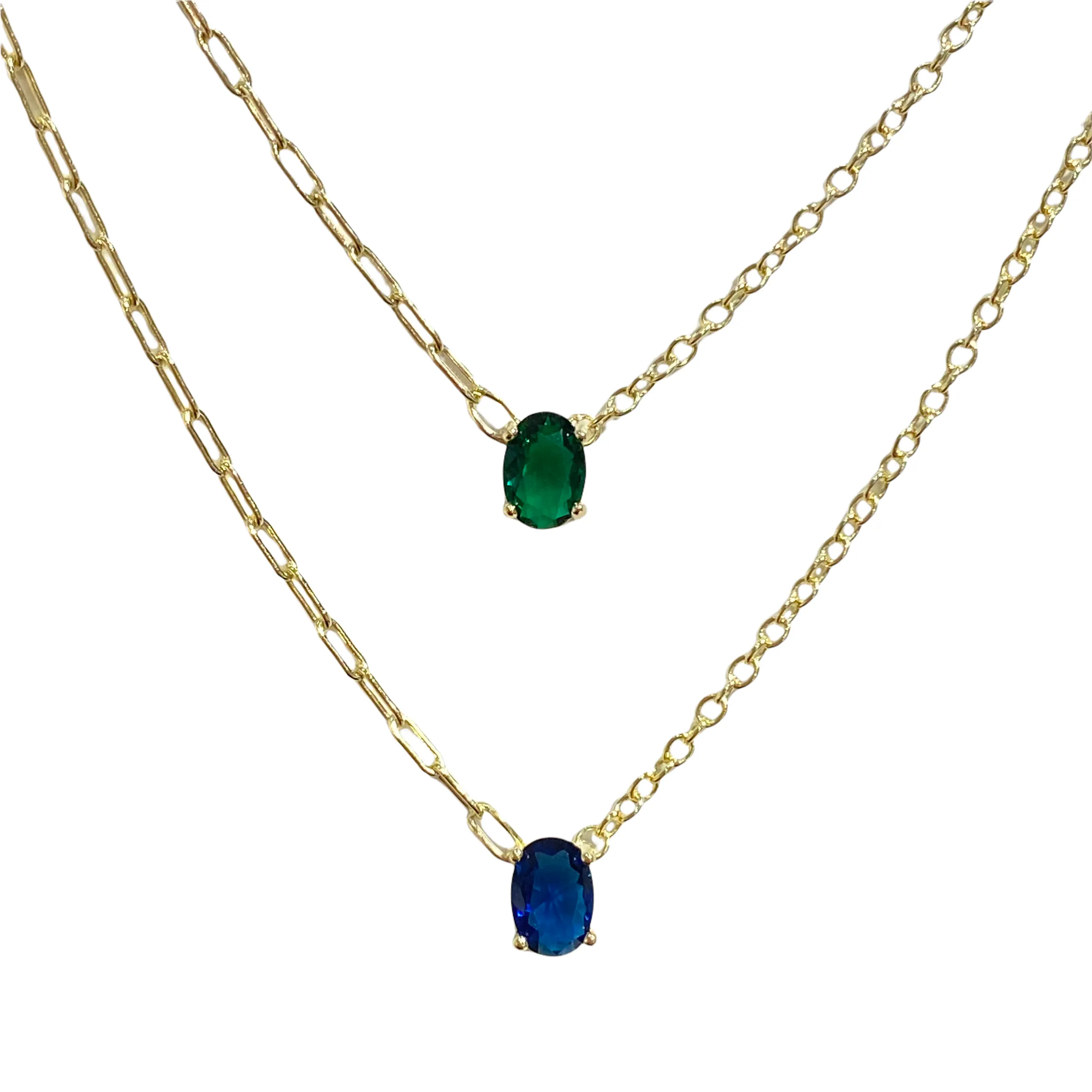 Oval Birthstone Mixed Chain Necklace