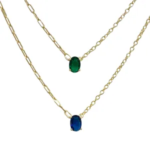 Oval Birthstone Mixed Chain Necklace