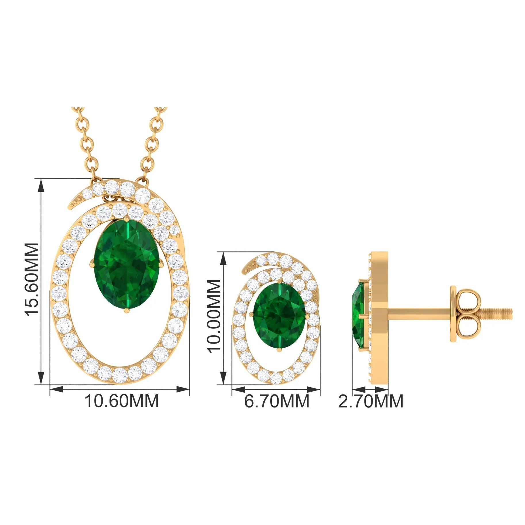 Oval Created Emerald and Moissanite Contemporary Jewelry Set